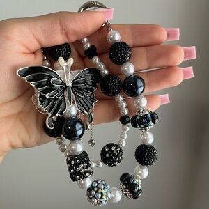Black and White Butterfly Beaded Bag Charm